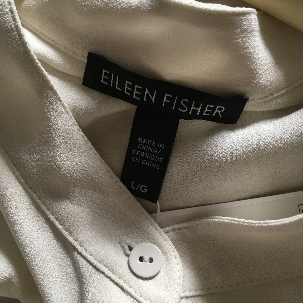 NWT EILEEN FISHER The System Bone Ecru Silk Crepe Button Up Sleeveless B… - Picture 3 of 10
